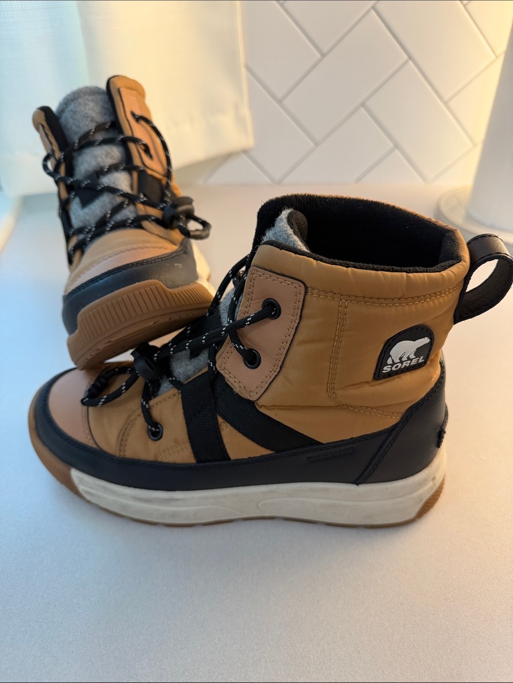 Sorel Kids Tan and Black Winter Boots